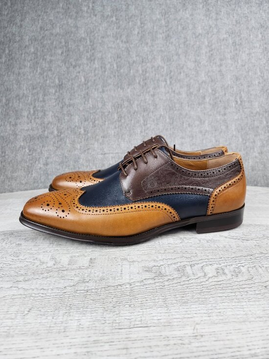 HTELUFU Men 10.5  Tri-Color Leather Wingtip Oxford Dress Shoes Paisley Brogue